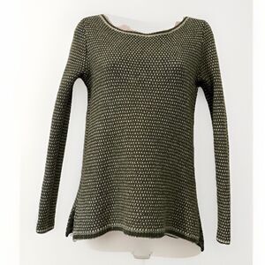 J Crew Birdseye Merino Wool Blend Scoop Neck Sweater Womens S Green White Rustic
